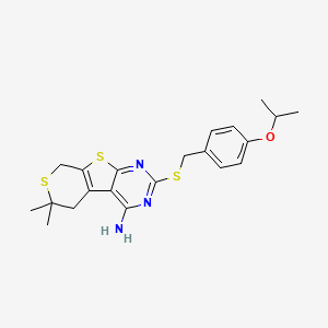 molecular formula C21H25N3OS3 B4667164 2-[(4-isopropoxybenzyl)thio]-6,6-dimethyl-5,8-dihydro-6H-thiopyrano[4',3':4,5]thieno[2,3-d]pyrimidin-4-amine 