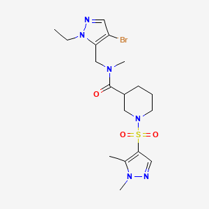 molecular formula C18H27BrN6O3S B4667235 N-[(4-bromo-1-ethyl-1H-pyrazol-5-yl)methyl]-1-[(1,5-dimethyl-1H-pyrazol-4-yl)sulfonyl]-N-methyl-3-piperidinecarboxamide 