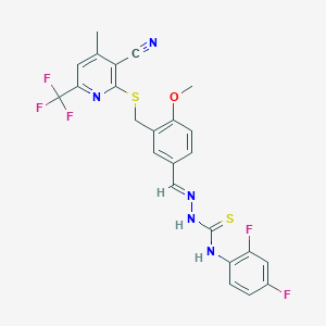 molecular formula C24H18F5N5OS2 B4667316 2-{[5-(2-{[(2,4-difluorophenyl)amino]carbonothioyl}carbonohydrazonoyl)-2-methoxybenzyl]thio}-4-methyl-6-(trifluoromethyl)nicotinonitrile 