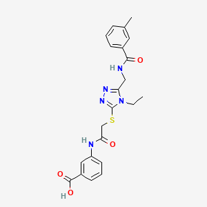 molecular formula C22H23N5O4S B4667548 3-({[(4-ethyl-5-{[(3-methylbenzoyl)amino]methyl}-4H-1,2,4-triazol-3-yl)thio]acetyl}amino)benzoic acid 