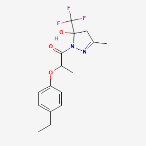molecular formula C16H19F3N2O3 B4667623 1-[2-(4-ethylphenoxy)propanoyl]-3-methyl-5-(trifluoromethyl)-4,5-dihydro-1H-pyrazol-5-ol 