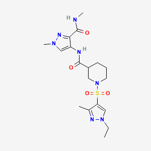 molecular formula C18H27N7O4S B4667665 1-[(1-ethyl-3-methyl-1H-pyrazol-4-yl)sulfonyl]-N-{1-methyl-3-[(methylamino)carbonyl]-1H-pyrazol-4-yl}-3-piperidinecarboxamide 