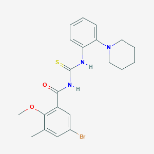 molecular formula C21H24BrN3O2S B4667705 5-bromo-2-methoxy-3-methyl-N-({[2-(1-piperidinyl)phenyl]amino}carbonothioyl)benzamide 