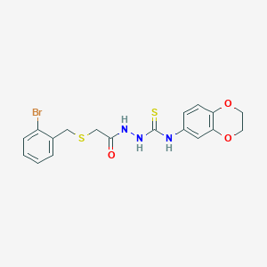 2-{[(2-bromobenzyl)thio]acetyl}-N-(2,3-dihydro-1,4-benzodioxin-6-yl)hydrazinecarbothioamide
