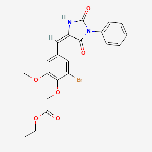 molecular formula C21H19BrN2O6 B4668372 ethyl {2-bromo-4-[(2,5-dioxo-1-phenyl-4-imidazolidinylidene)methyl]-6-methoxyphenoxy}acetate 