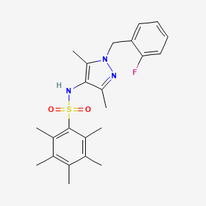 molecular formula C23H28FN3O2S B4668460 N-[1-(2-fluorobenzyl)-3,5-dimethyl-1H-pyrazol-4-yl]-2,3,4,5,6-pentamethylbenzenesulfonamide 