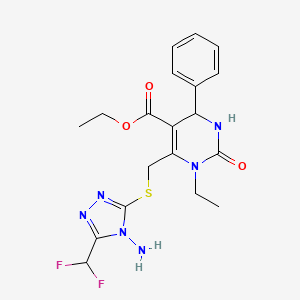 molecular formula C19H22F2N6O3S B4668473 ethyl 6-({[4-amino-5-(difluoromethyl)-4H-1,2,4-triazol-3-yl]thio}methyl)-1-ethyl-2-oxo-4-phenyl-1,2,3,4-tetrahydro-5-pyrimidinecarboxylate 
