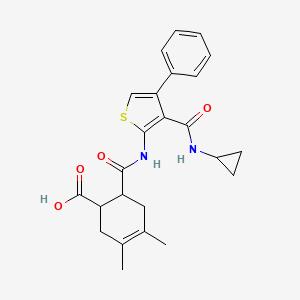 molecular formula C24H26N2O4S B4668605 6-[({3-[(cyclopropylamino)carbonyl]-4-phenyl-2-thienyl}amino)carbonyl]-3,4-dimethyl-3-cyclohexene-1-carboxylic acid 