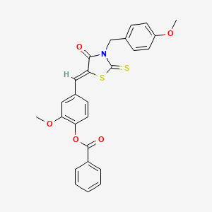 molecular formula C26H21NO5S2 B4668653 2-methoxy-4-{[3-(4-methoxybenzyl)-4-oxo-2-thioxo-1,3-thiazolidin-5-ylidene]methyl}phenyl benzoate 