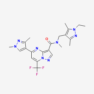 molecular formula C22H25F3N8O B4668674 5-(1,3-dimethyl-1H-pyrazol-4-yl)-N-[(1-ethyl-3,5-dimethyl-1H-pyrazol-4-yl)methyl]-N-methyl-7-(trifluoromethyl)pyrazolo[1,5-a]pyrimidine-3-carboxamide 