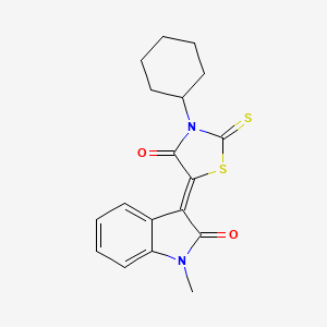 molecular formula C18H18N2O2S2 B4668950 3-(3-cyclohexyl-4-oxo-2-thioxo-1,3-thiazolidin-5-ylidene)-1-methyl-1,3-dihydro-2H-indol-2-one 