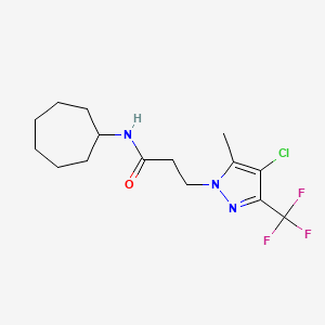 molecular formula C15H21ClF3N3O B4669052 3-[4-chloro-5-methyl-3-(trifluoromethyl)-1H-pyrazol-1-yl]-N-cycloheptylpropanamide 