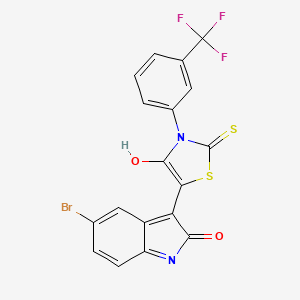 molecular formula C18H8BrF3N2O2S2 B4669180 5-bromo-3-{4-oxo-2-thioxo-3-[3-(trifluoromethyl)phenyl]-1,3-thiazolidin-5-ylidene}-1,3-dihydro-2H-indol-2-one 