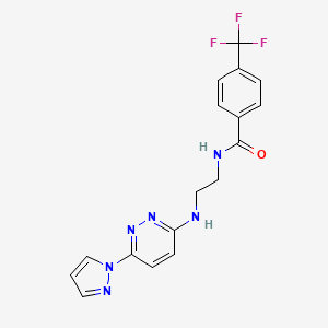 molecular formula C17H15F3N6O B4669229 N-(2-{[6-(1H-pyrazol-1-yl)-3-pyridazinyl]amino}ethyl)-4-(trifluoromethyl)benzamide 