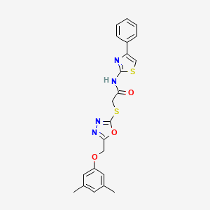 molecular formula C22H20N4O3S2 B4669319 2-({5-[(3,5-dimethylphenoxy)methyl]-1,3,4-oxadiazol-2-yl}thio)-N-(4-phenyl-1,3-thiazol-2-yl)acetamide 