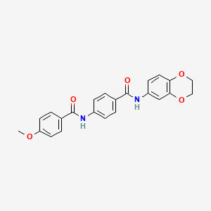molecular formula C23H20N2O5 B4669477 N-{4-[(2,3-dihydro-1,4-benzodioxin-6-ylamino)carbonyl]phenyl}-4-methoxybenzamide 
