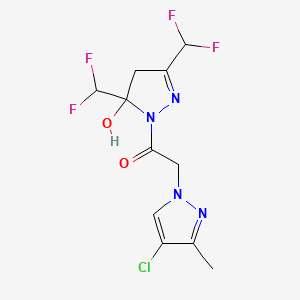 molecular formula C11H11ClF4N4O2 B4669706 1-[(4-chloro-3-methyl-1H-pyrazol-1-yl)acetyl]-3,5-bis(difluoromethyl)-4,5-dihydro-1H-pyrazol-5-ol CAS No. 1005582-34-2