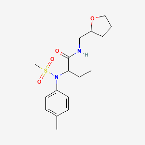 molecular formula C17H26N2O4S B4669943 2-[(4-methylphenyl)(methylsulfonyl)amino]-N-(tetrahydro-2-furanylmethyl)butanamide 