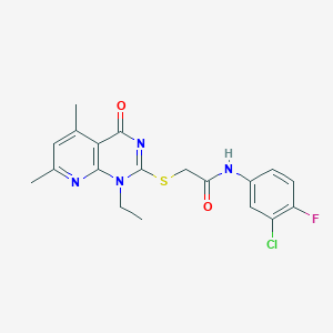 molecular formula C19H18ClFN4O2S B4670160 N-(3-chloro-4-fluorophenyl)-2-[(1-ethyl-5,7-dimethyl-4-oxo-1,4-dihydropyrido[2,3-d]pyrimidin-2-yl)thio]acetamide 