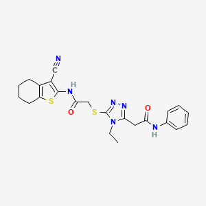 molecular formula C23H24N6O2S2 B4670182 2-{[5-(2-anilino-2-oxoethyl)-4-ethyl-4H-1,2,4-triazol-3-yl]thio}-N-(3-cyano-4,5,6,7-tetrahydro-1-benzothien-2-yl)acetamide 