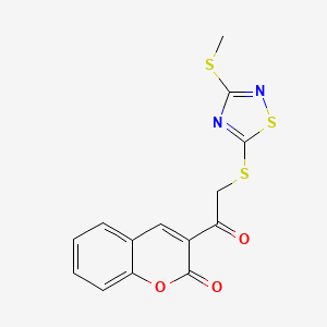 molecular formula C14H10N2O3S3 B4670227 3-({[3-(methylthio)-1,2,4-thiadiazol-5-yl]thio}acetyl)-2H-chromen-2-one 