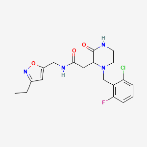 molecular formula C19H22ClFN4O3 B4670274 2-[1-(2-chloro-6-fluorobenzyl)-3-oxo-2-piperazinyl]-N-[(3-ethyl-5-isoxazolyl)methyl]acetamide 