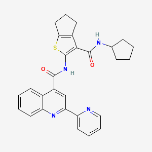 molecular formula C28H26N4O2S B4670480 N-{3-[(cyclopentylamino)carbonyl]-5,6-dihydro-4H-cyclopenta[b]thien-2-yl}-2-(2-pyridinyl)-4-quinolinecarboxamide 