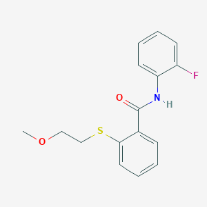 molecular formula C16H16FNO2S B4670502 N-(2-fluorophenyl)-2-[(2-methoxyethyl)thio]benzamide 