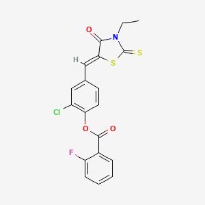 2-chloro-4-[(3-ethyl-4-oxo-2-thioxo-1,3-thiazolidin-5-ylidene)methyl]phenyl 2-fluorobenzoate