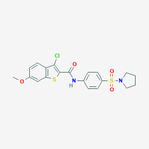 molecular formula C20H19ClN2O4S2 B467064 3-chloro-6-methoxy-N-[4-(pyrrolidin-1-ylsulfonyl)phenyl]-1-benzothiophene-2-carboxamide CAS No. 444112-48-5