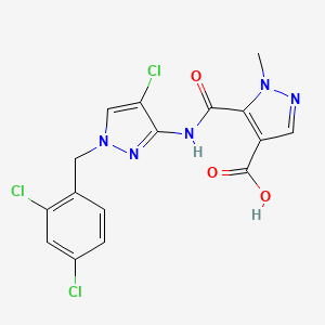 molecular formula C16H12Cl3N5O3 B4670749 5-({[4-chloro-1-(2,4-dichlorobenzyl)-1H-pyrazol-3-yl]amino}carbonyl)-1-methyl-1H-pyrazole-4-carboxylic acid 