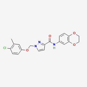 molecular formula C20H18ClN3O4 B4670791 1-[(4-chloro-3-methylphenoxy)methyl]-N-(2,3-dihydro-1,4-benzodioxin-6-yl)-1H-pyrazole-3-carboxamide 