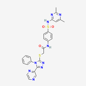 molecular formula C26H23N9O3S2 B4670952 N-(4-{[(2,6-dimethyl-4-pyrimidinyl)amino]sulfonyl}phenyl)-2-{[4-phenyl-5-(2-pyrazinyl)-4H-1,2,4-triazol-3-yl]thio}acetamide 