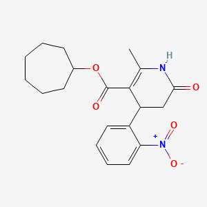 molecular formula C20H24N2O5 B4670963 cycloheptyl 2-methyl-4-(2-nitrophenyl)-6-oxo-1,4,5,6-tetrahydro-3-pyridinecarboxylate 