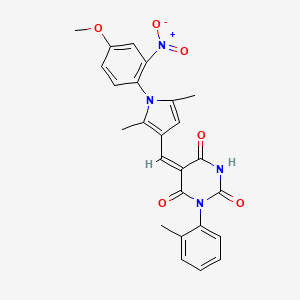 molecular formula C25H22N4O6 B4670991 5-{[1-(4-methoxy-2-nitrophenyl)-2,5-dimethyl-1H-pyrrol-3-yl]methylene}-1-(2-methylphenyl)-2,4,6(1H,3H,5H)-pyrimidinetrione 
