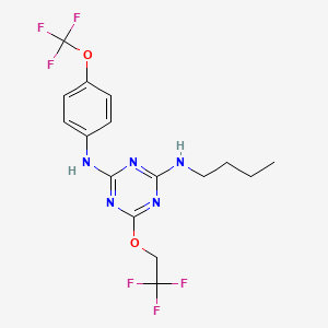 molecular formula C16H17F6N5O2 B4671001 N-butyl-6-(2,2,2-trifluoroethoxy)-N'-[4-(trifluoromethoxy)phenyl]-1,3,5-triazine-2,4-diamine 