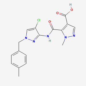 molecular formula C17H16ClN5O3 B4671033 5-({[4-chloro-1-(4-methylbenzyl)-1H-pyrazol-3-yl]amino}carbonyl)-1-methyl-1H-pyrazole-4-carboxylic acid 