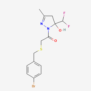 molecular formula C14H15BrF2N2O2S B4671034 1-{[(4-bromobenzyl)thio]acetyl}-5-(difluoromethyl)-3-methyl-4,5-dihydro-1H-pyrazol-5-ol 