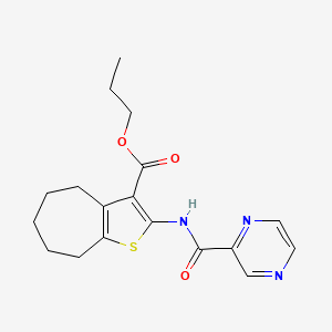 molecular formula C18H21N3O3S B4671094 propyl 2-[(2-pyrazinylcarbonyl)amino]-5,6,7,8-tetrahydro-4H-cyclohepta[b]thiophene-3-carboxylate 