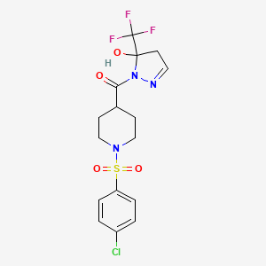 molecular formula C16H17ClF3N3O4S B4671194 1-({1-[(4-chlorophenyl)sulfonyl]-4-piperidinyl}carbonyl)-5-(trifluoromethyl)-4,5-dihydro-1H-pyrazol-5-ol 