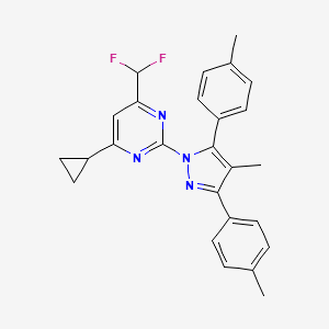 molecular formula C26H24F2N4 B4671219 4-cyclopropyl-6-(difluoromethyl)-2-[4-methyl-3,5-bis(4-methylphenyl)-1H-pyrazol-1-yl]pyrimidine 