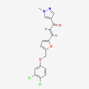 molecular formula C18H14Cl2N2O3 B4671350 3-{5-[(3,4-dichlorophenoxy)methyl]-2-furyl}-1-(1-methyl-1H-pyrazol-4-yl)-2-propen-1-one 