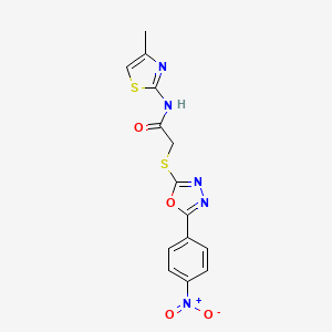 molecular formula C14H11N5O4S2 B4671355 N-(4-methyl-1,3-thiazol-2-yl)-2-{[5-(4-nitrophenyl)-1,3,4-oxadiazol-2-yl]thio}acetamide 