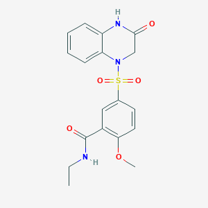 molecular formula C18H19N3O5S B4671458 N-ethyl-2-methoxy-5-[(3-oxo-3,4-dihydro-1(2H)-quinoxalinyl)sulfonyl]benzamide 