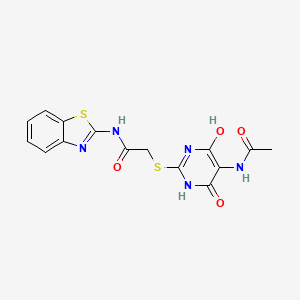 2-{[5-(acetylamino)-4-hydroxy-6-oxo-1,6-dihydro-2-pyrimidinyl]thio}-N-1,3-benzothiazol-2-ylacetamide