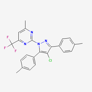 molecular formula C23H18ClF3N4 B4671516 2-[4-chloro-3,5-bis(4-methylphenyl)-1H-pyrazol-1-yl]-4-methyl-6-(trifluoromethyl)pyrimidine 