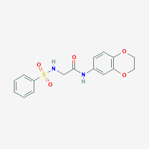 molecular formula C16H16N2O5S B4671541 N~1~-(2,3-dihydro-1,4-benzodioxin-6-yl)-N~2~-(phenylsulfonyl)glycinamide 