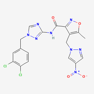 molecular formula C18H14Cl2N8O4 B4671562 N-[1-(3,4-dichlorobenzyl)-1H-1,2,4-triazol-3-yl]-5-methyl-4-[(4-nitro-1H-pyrazol-1-yl)methyl]-3-isoxazolecarboxamide 