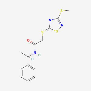 molecular formula C13H15N3OS3 B4671721 2-{[3-(methylthio)-1,2,4-thiadiazol-5-yl]thio}-N-(1-phenylethyl)acetamide 