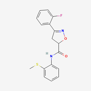 molecular formula C17H15FN2O2S B4671723 3-(2-fluorophenyl)-N-[2-(methylthio)phenyl]-4,5-dihydro-5-isoxazolecarboxamide 
